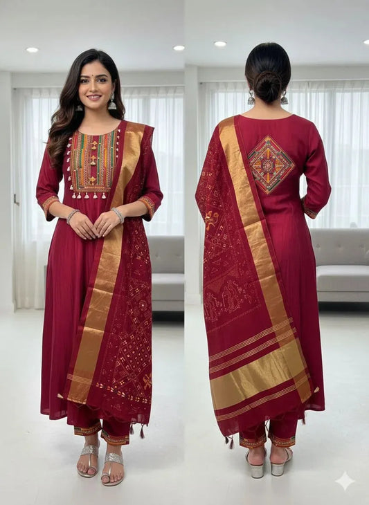 Magenta Pink Silk Festive Suit Set with Dupatta