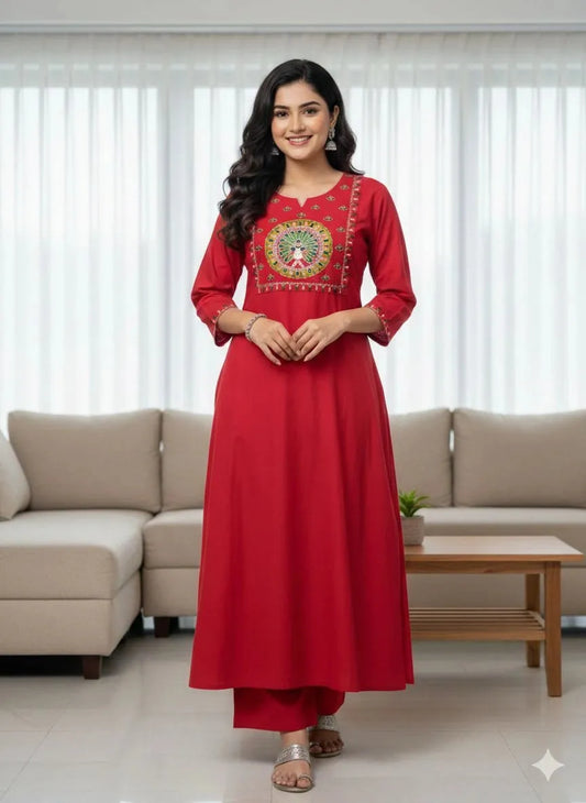 Pink Peacock Design Ethnic Co-ord Set for Women