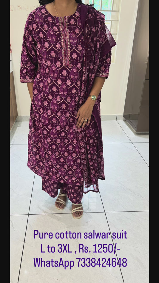 PC42 Deep plum shade pure cotton suit