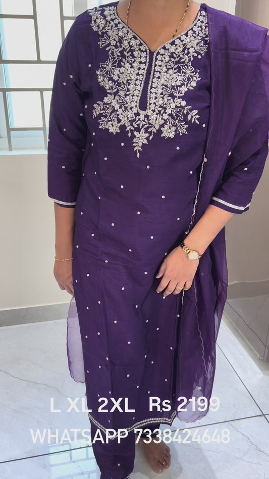 PC17 Purple color Pure dola silk with Zardozi work suit