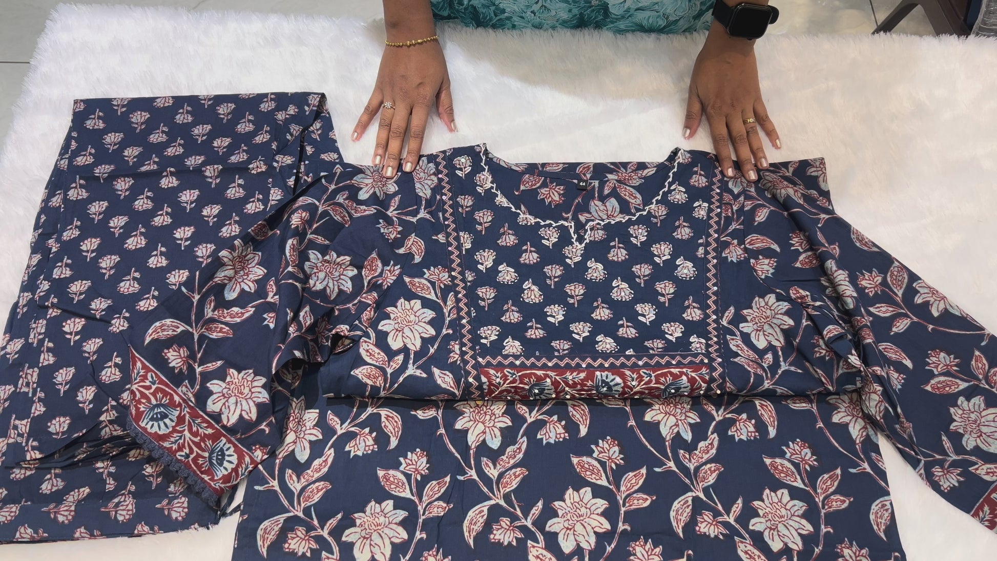 PC15 Blue Pure Cotton Printed Suit Set for Women