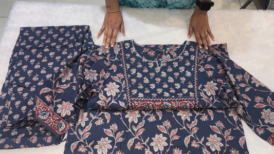 PC15 Blue Pure Cotton Printed Suit Set for Women