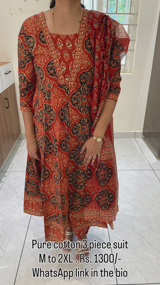 PC30 Rust Red  A-line flared pure cotton set