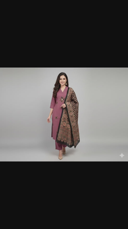 Onion Pink Pure Cotton Printed Suit Set with Dupatta