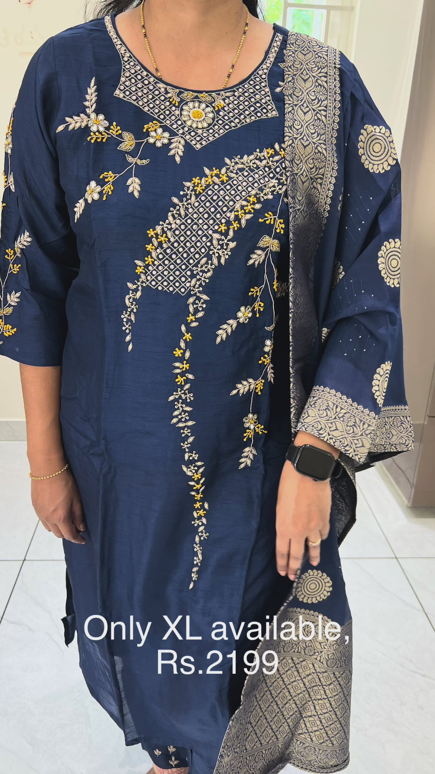 PC26 Navy Blue partywear suit in Dola silk with Zardosi work