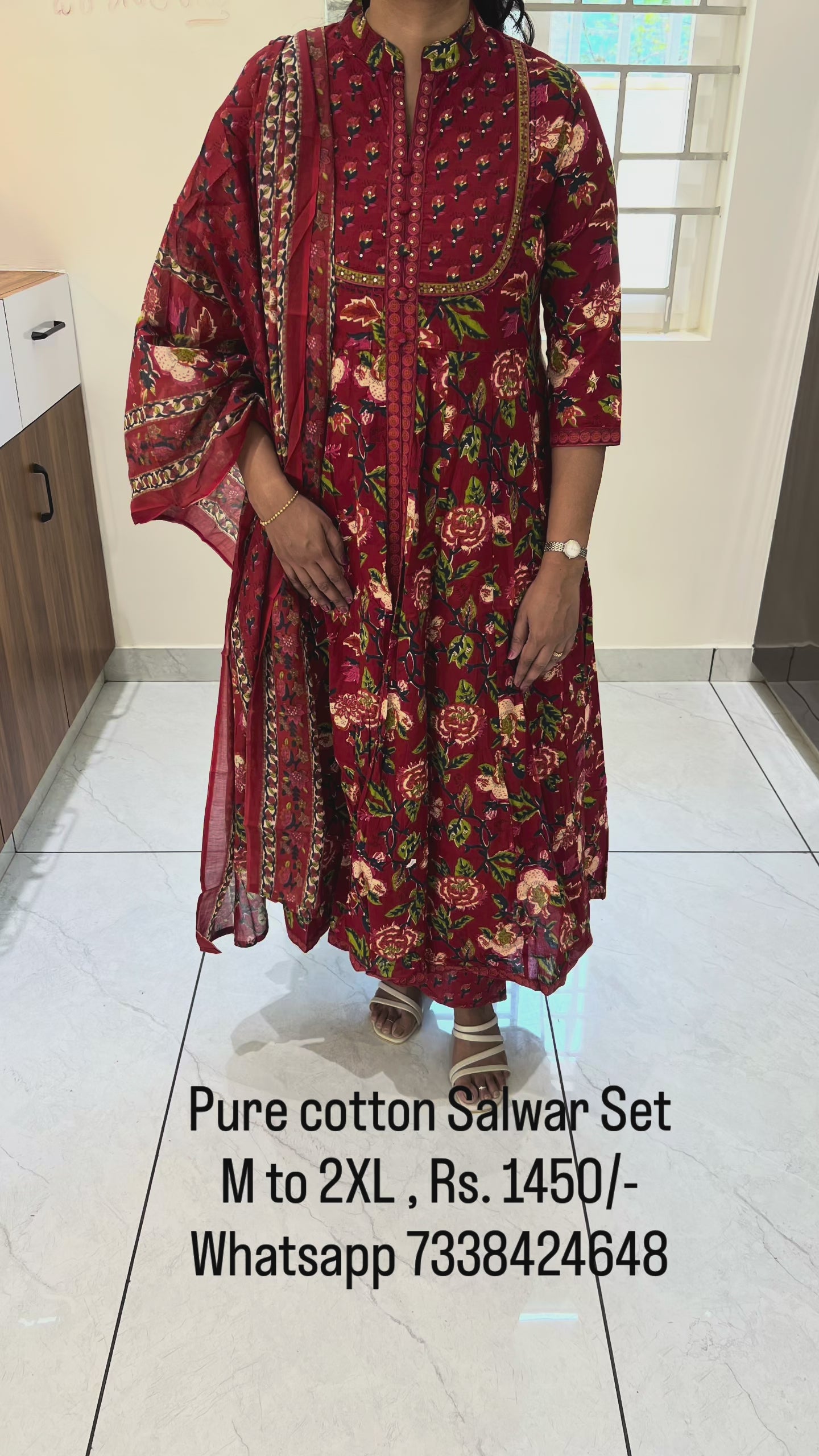 PC45 Elegant Maroon Anarkali cotton set