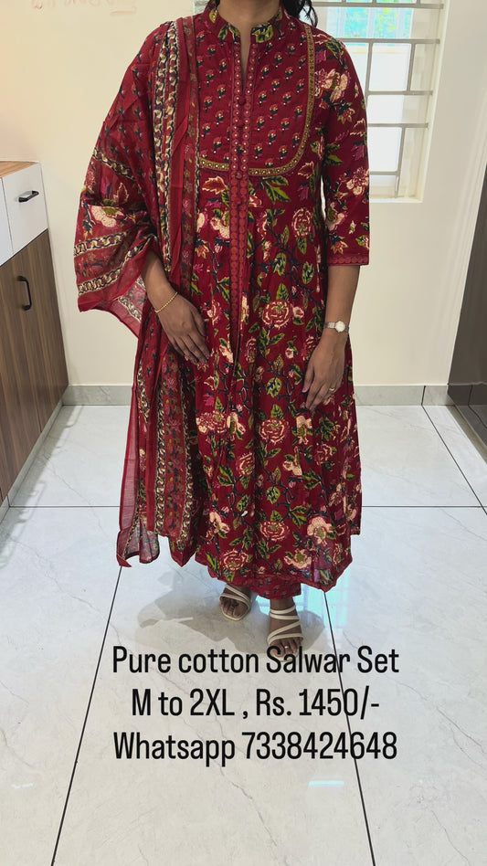 PC45 Elegant Maroon Anarkali cotton set