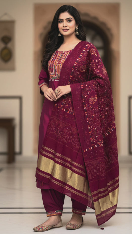 Magenta Pink Silk Festive Suit Set with Dupatta