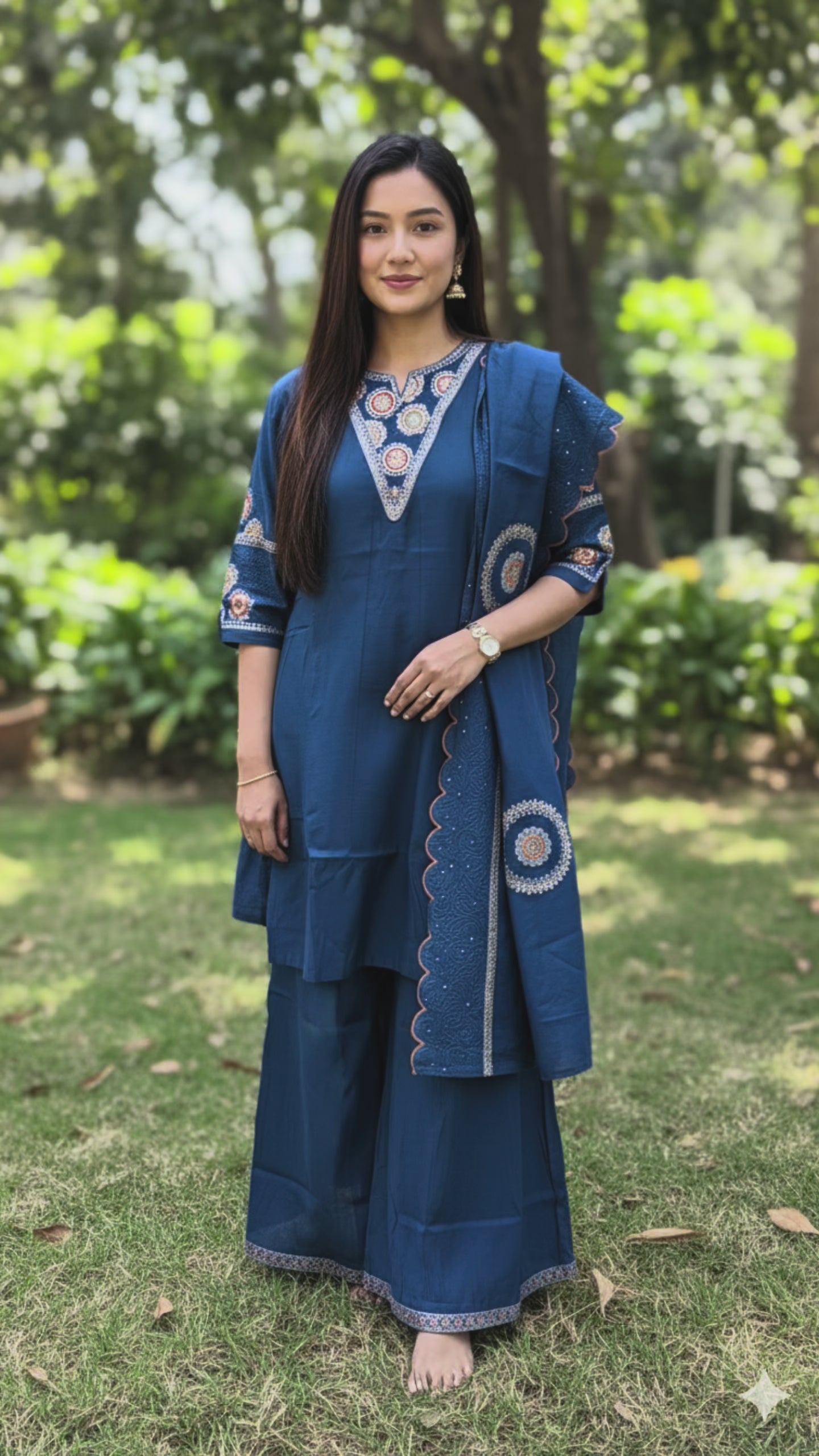 Teal Blue Ethnic Sharara Suit Set for Women