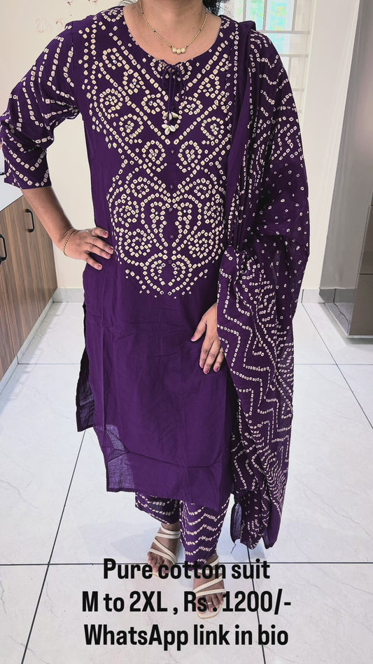 PC49 Violet colour bandhini cotton set