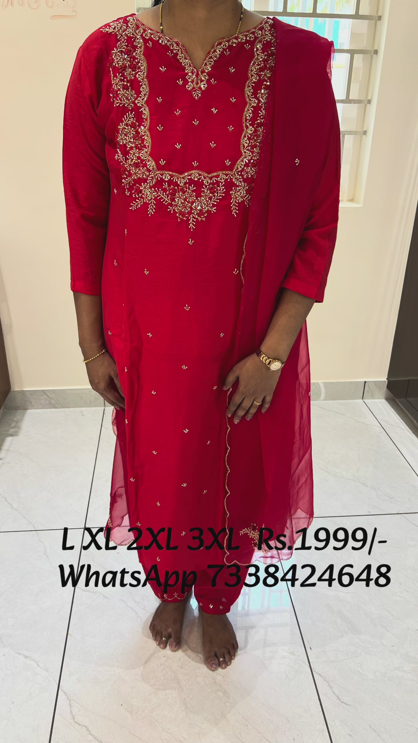 PC23 Red party wear Muslin silk suit with Cutdana work