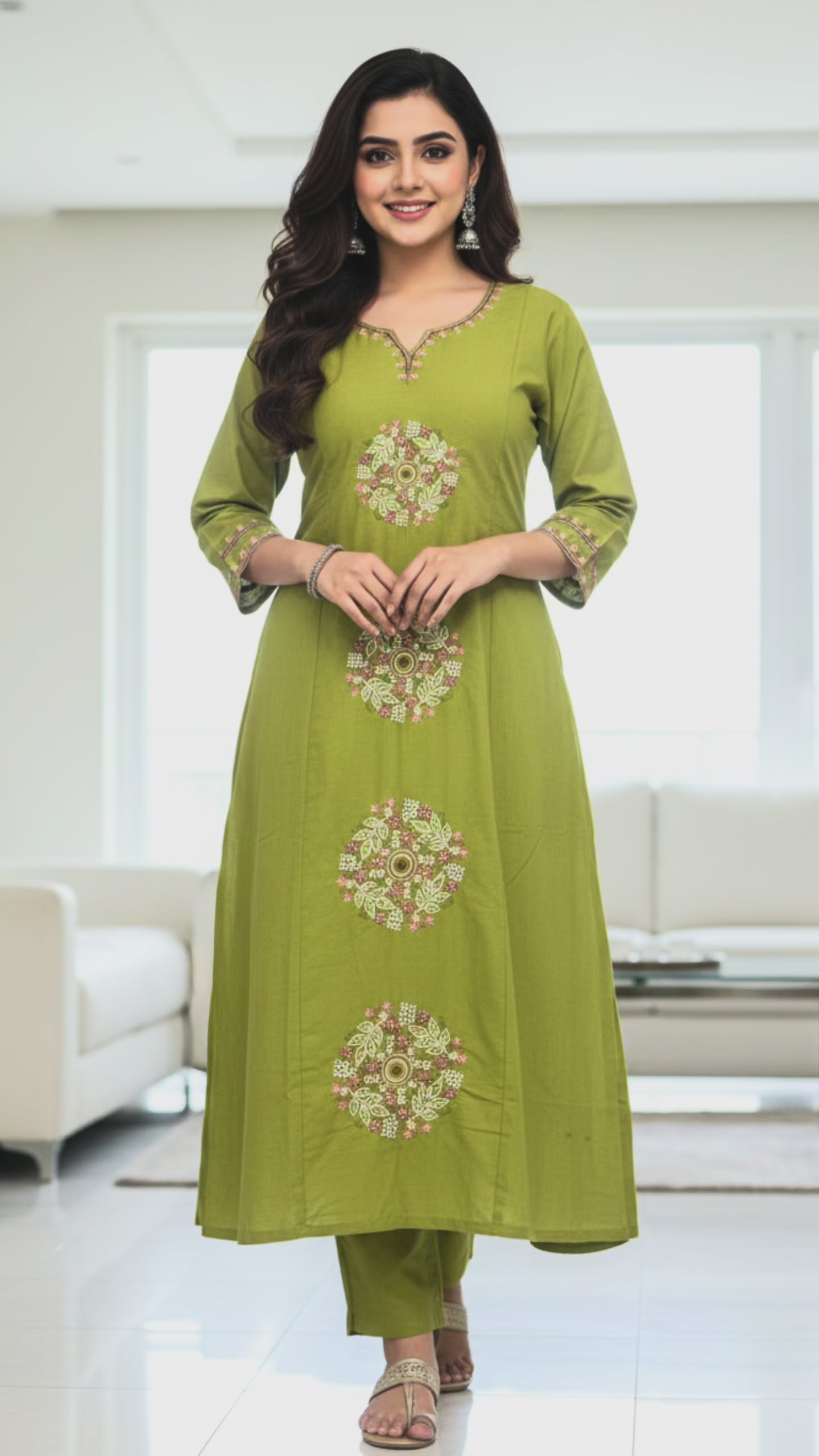 Parrot Green Ethnic Co-ord Set for Women