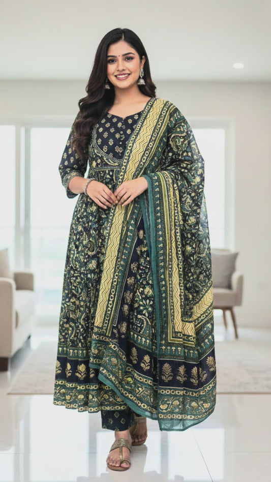 Indigo Blue Umbrella Style Ethnic Suit Set