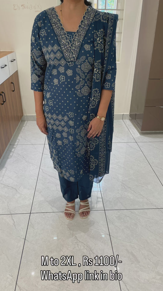 PC32 Teal Blue Bandhini prints Pure cotton set