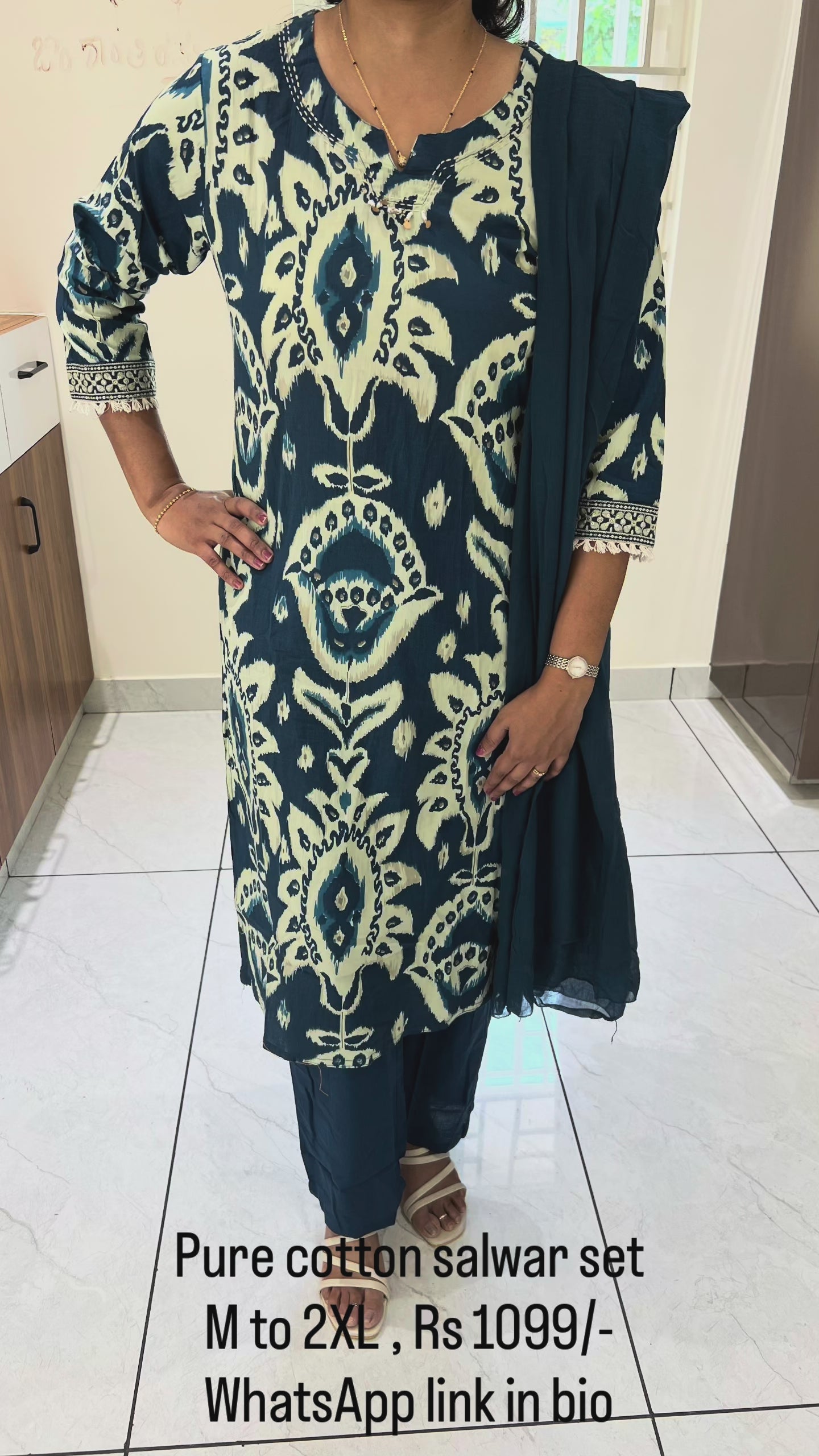 PC44 Teal blue pure cotton set with Ikkat prints